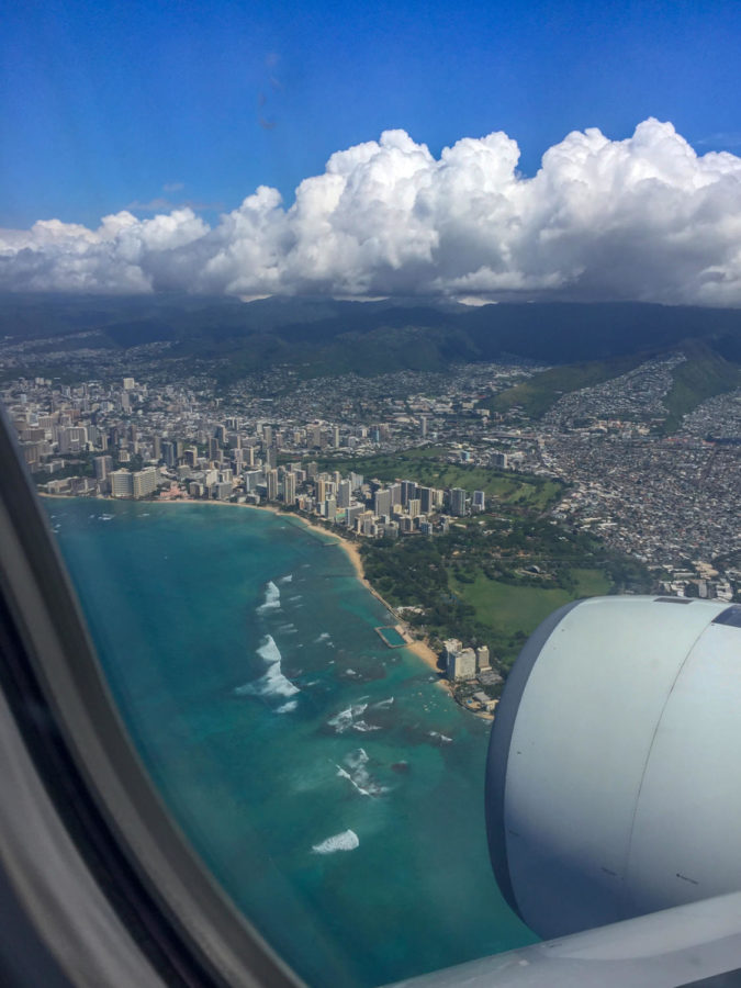 The view of Oahu as seen from a commercial airliner flying into Honolulu International Airport on Dec. 24, 2021. 
