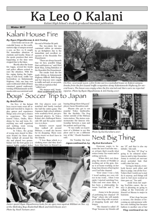 Winter 2017 print publication of Ka Leo O Kalani, the student newspaper of Kalani High School. 