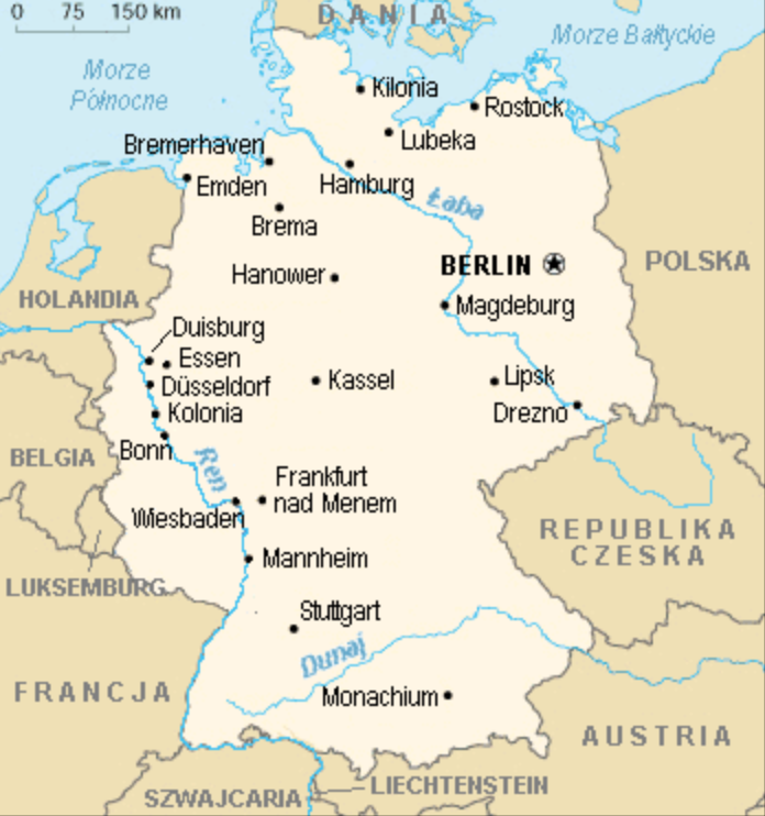 Map of Germany produced by the U.S. Government. Public Domain.