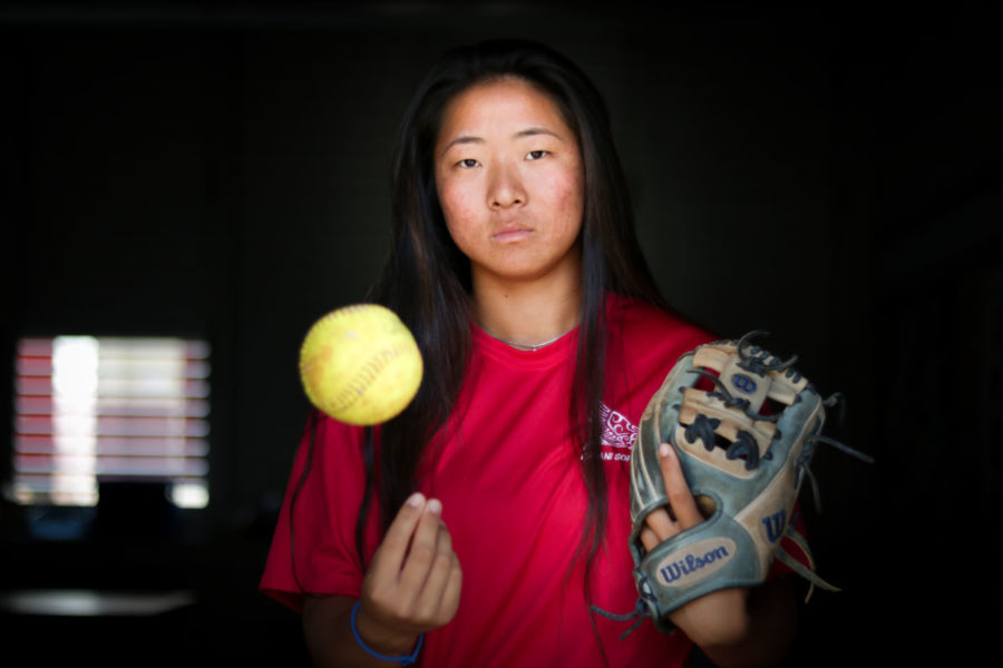 Cherise Horita (12), last years Kalani Female Athlete of the Year as a junior, heads into the 2019 softball season as the teams go-to hitter and pitcher. She signed to play NCAA Division II softball at California State University San Marcos on Thursday, Feb. 28. Photo by Serena Wong 2019. 