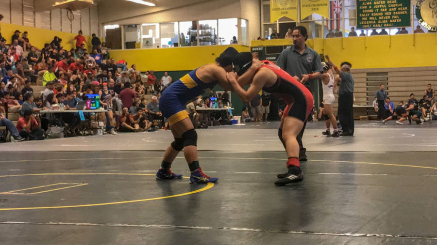 Kyara Tagami faces off against her Punahou opponent for third place in the 18th Annual Officials Wrestling Tournament. Photo by Lori-Lei Tagami 2018. 