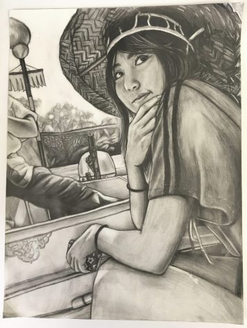 Senior Maria Tanaka did a self-portrait in graphite from a trip to Osaka. She was the first place 2020 Congressional Art Award winner. Photo courtesy of Mr. Mosher. 