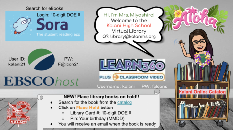 Kalani High Schools virtual library home page. Access this site under the Academics tab on the Kalani website. Ka Leo Staff photo.