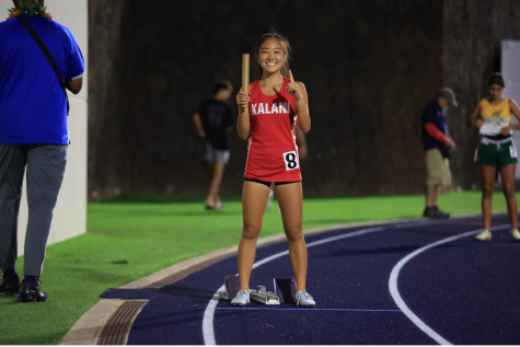 Here’s me posing for a picture before running the first leg of the 4x400m relay at the Hawaii State Track & Field finals on Saturday, May 14. (I was very nervous behind my smile.)
