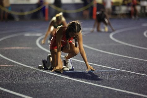 Heres a pic of me in the blocks waiting for the gun to go off in the 4x400m relay on trials day. 